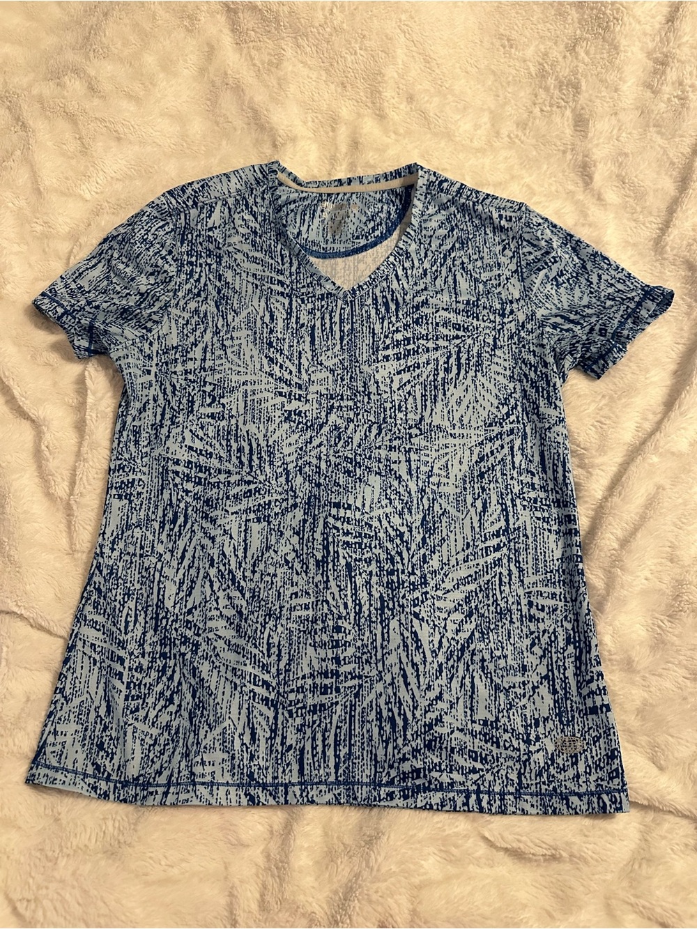 Reel Legends Light Blue V-Neck Short Sleeve Tee with Navy Print